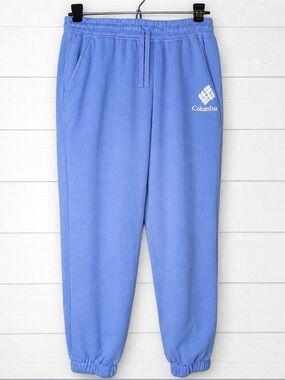 Columbia Women’s Sweatpants Joggers Blue Fleece Logo Drawstring Elastic